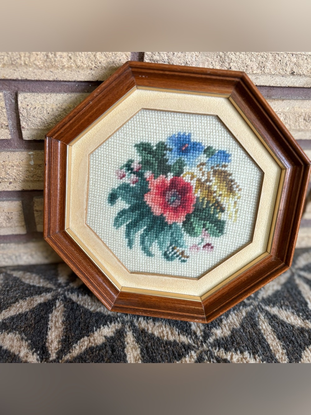 70's Floral Needlepoint Pictures - 2 - Victorian Art - Handmade Floral Pictures - Picture 4 of 16